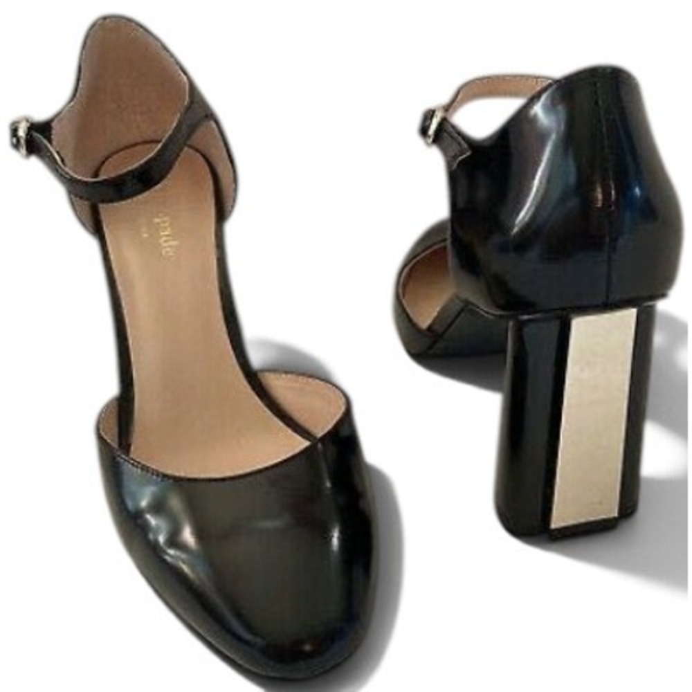 Kate Spade New York Serene Black Patent Leather Block Heel Pump Sz 6.5M